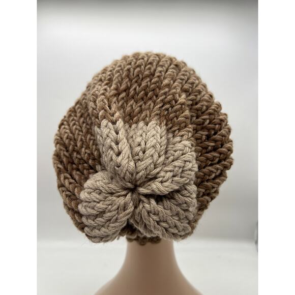 Knit Woven Chunky Brown Beighe Beanie Knit Hat Boho Outdoors Unisex X-Small - Picture 3 of 8